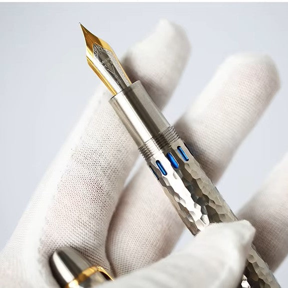 Moonman P136 Titanium Hammered Edition Fountain Pen – Textured Metal Body, Fine Nib, Gold Trim, Premium Writing Fountain Pen