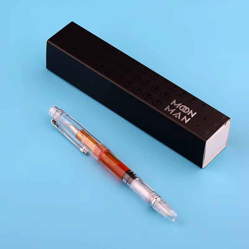 Moonman S8 Clear Resin Fountain Pen – Transparent Piston Filling Fountain Pen for Students, Journaling & Office Use