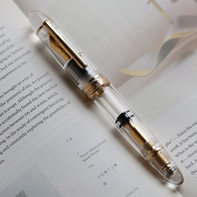 Moonman P140 Clear Demonstrator Fountain Pen – Brass Piston Filling System, Size 8 Sun-Carved Nib, Transparent Resin Body