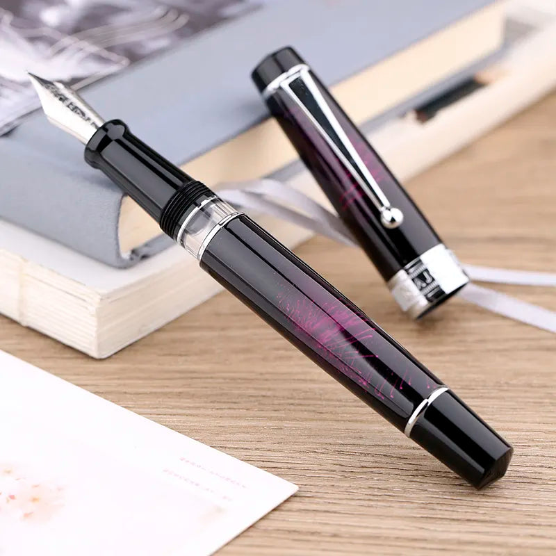 Moonman T5 Piston Fountain Pen – Pink Fireworks, Large Ink Capacity, Resin Body, Fine/Medium/Extra Fine Nib, Gift Box Included