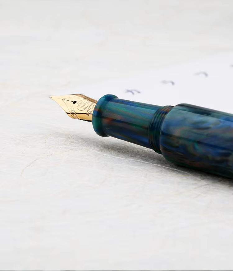 Moonman Wancai Mini Fountain Pen, Iridium Fine Nib Blue Acrylic Travel Pocket Pen, short Size Eyedropper Ink Bottle Filling with 6 Black Cartridges Set