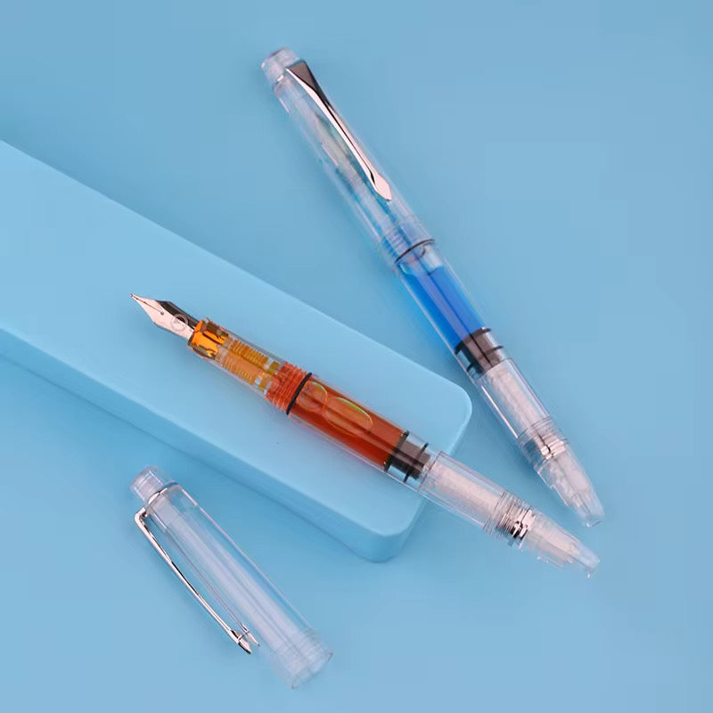 Moonman S8 Clear Resin Fountain Pen – Transparent Piston Filling Fountain Pen for Students, Journaling & Office Use