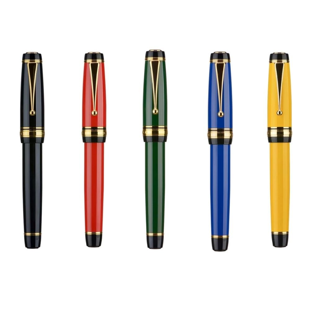 Jinhao Black Fountain Pen - Fine Nib, Oversized Metal Body, Gold Trim & Clip