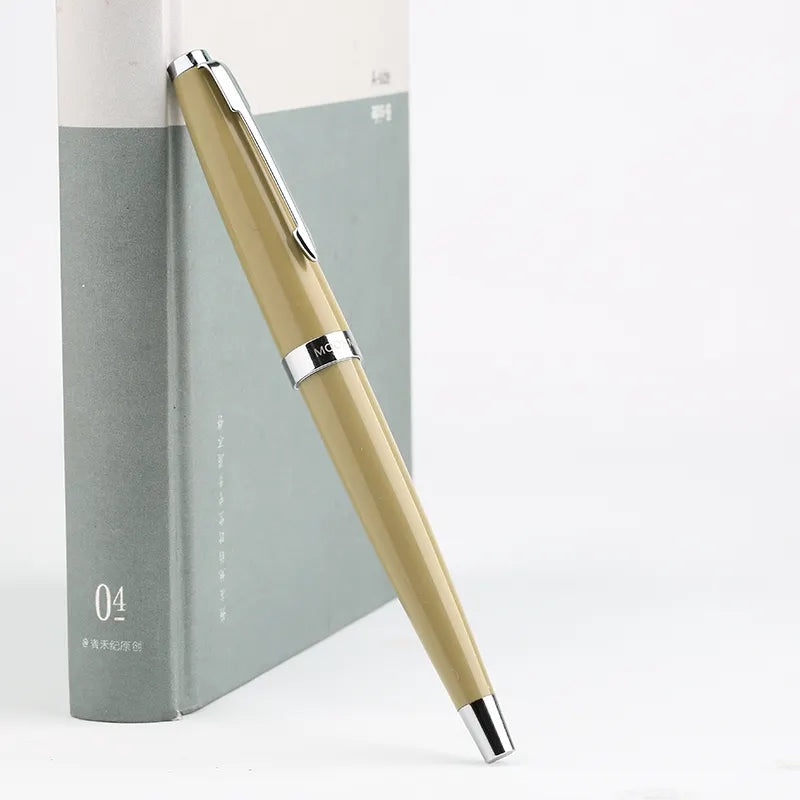 Moonman 80s Brownish Yellow Pocket Fountain Pen – Fine Nib, Silver Clip, Vintage-Inspired Slim Design with Converter