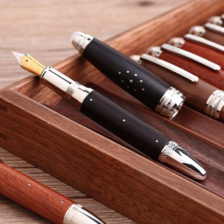 Moonman M1000 Handmade Ebony Wood Fountain Pen with Fine Bock Nib & Rivet Mother of Pearl Cap Top – Luxury Wooden Fountain Pen