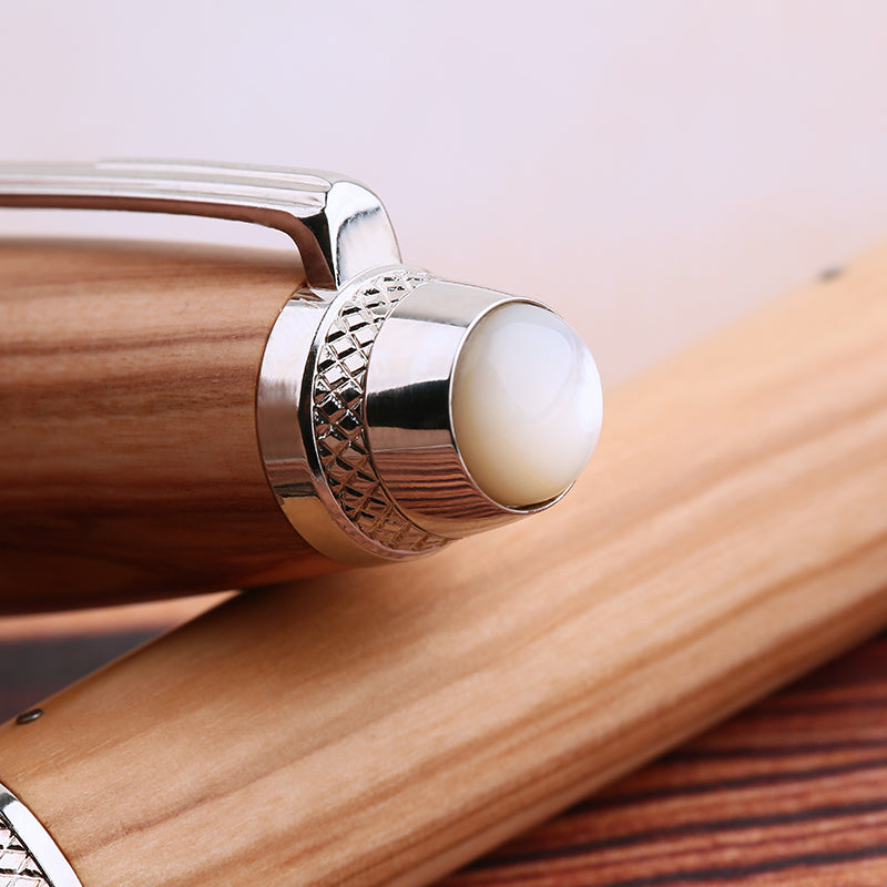 Moonman M1000 Handmade Olive Wood Fountain Pen with Fine Bock Nib & Rivet Mother of Pearl Cap Top – Luxury Wooden Fountain Pen
