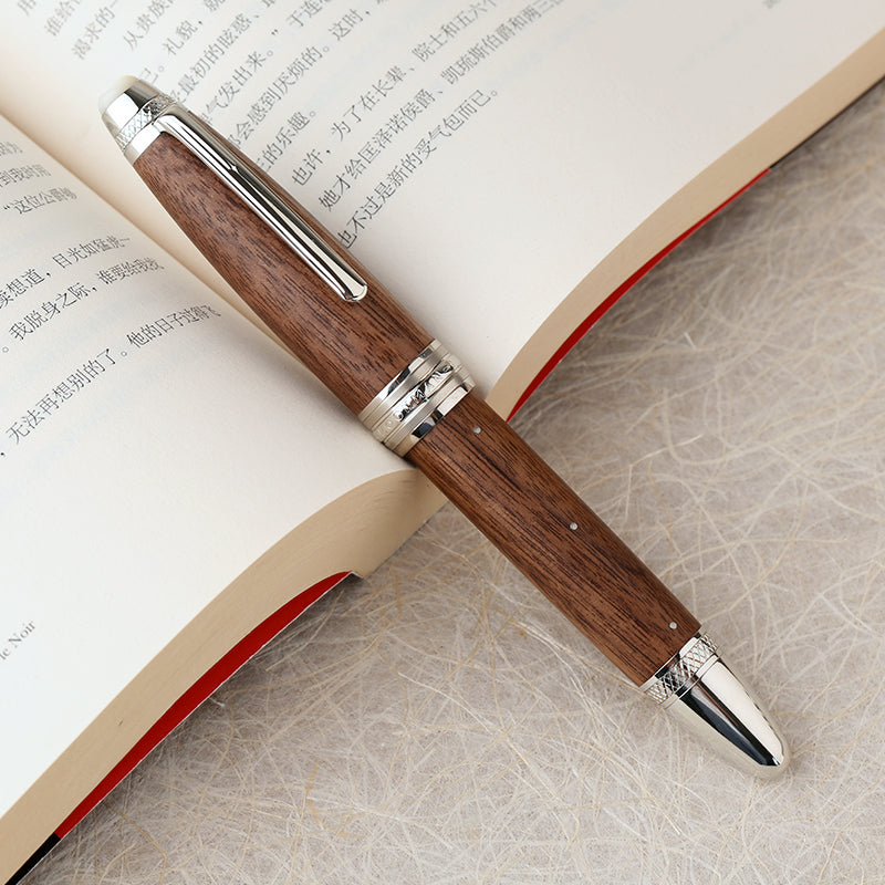 Moonman M1000 Handmade Walnut Wood Fountain Pen with Fine Bock Nib & Rivet Mother of Pearl Cap Top – Luxury Wooden Fountain Pen