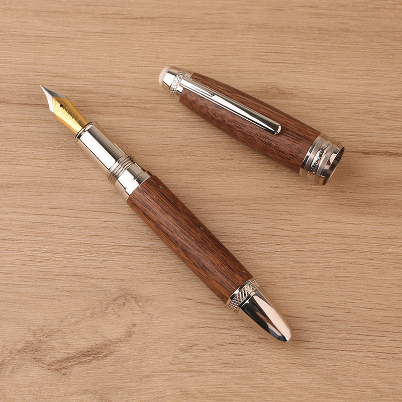 Moonman M1000 Handmade Walnut Wood Fountain Pen with Fine Bock Nib & Rivet Mother of Pearl Cap Top – Luxury Wooden Fountain Pen