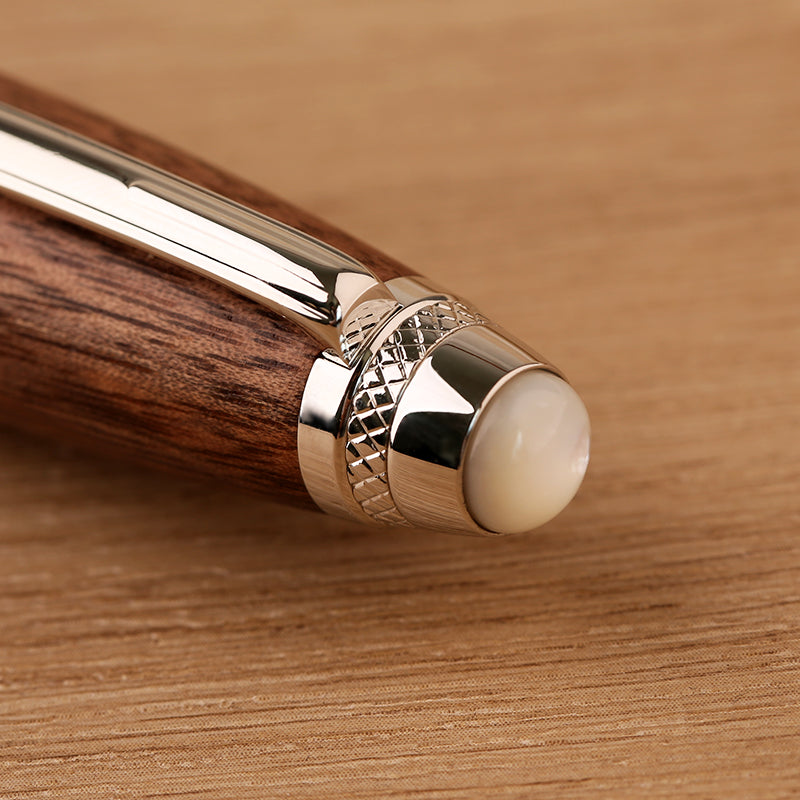 Moonman M1000 Handmade Walnut Wood Fountain Pen with Fine Bock Nib & Rivet Mother of Pearl Cap Top – Luxury Wooden Fountain Pen