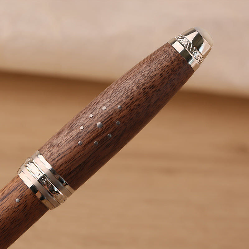 Moonman M1000 Handmade Walnut Wood Fountain Pen with Fine Bock Nib & Rivet Mother of Pearl Cap Top – Luxury Wooden Fountain Pen