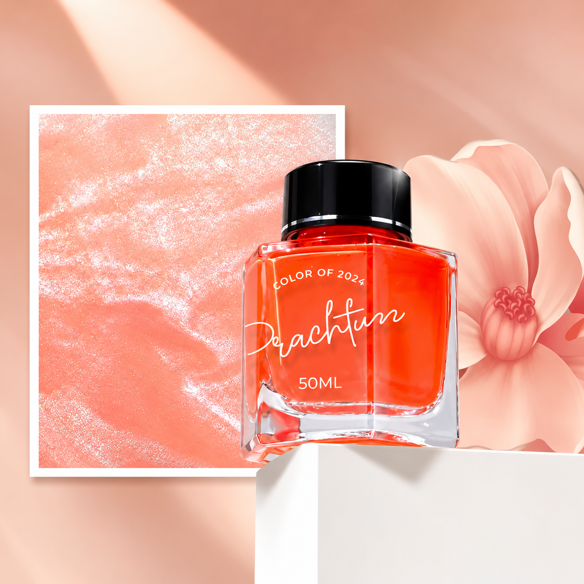Ostrich Peach Fuzz 50ml Scented Shimmer Fountain Pen Ink – Waterproof Pigment Ink, 2024 Limited Edition