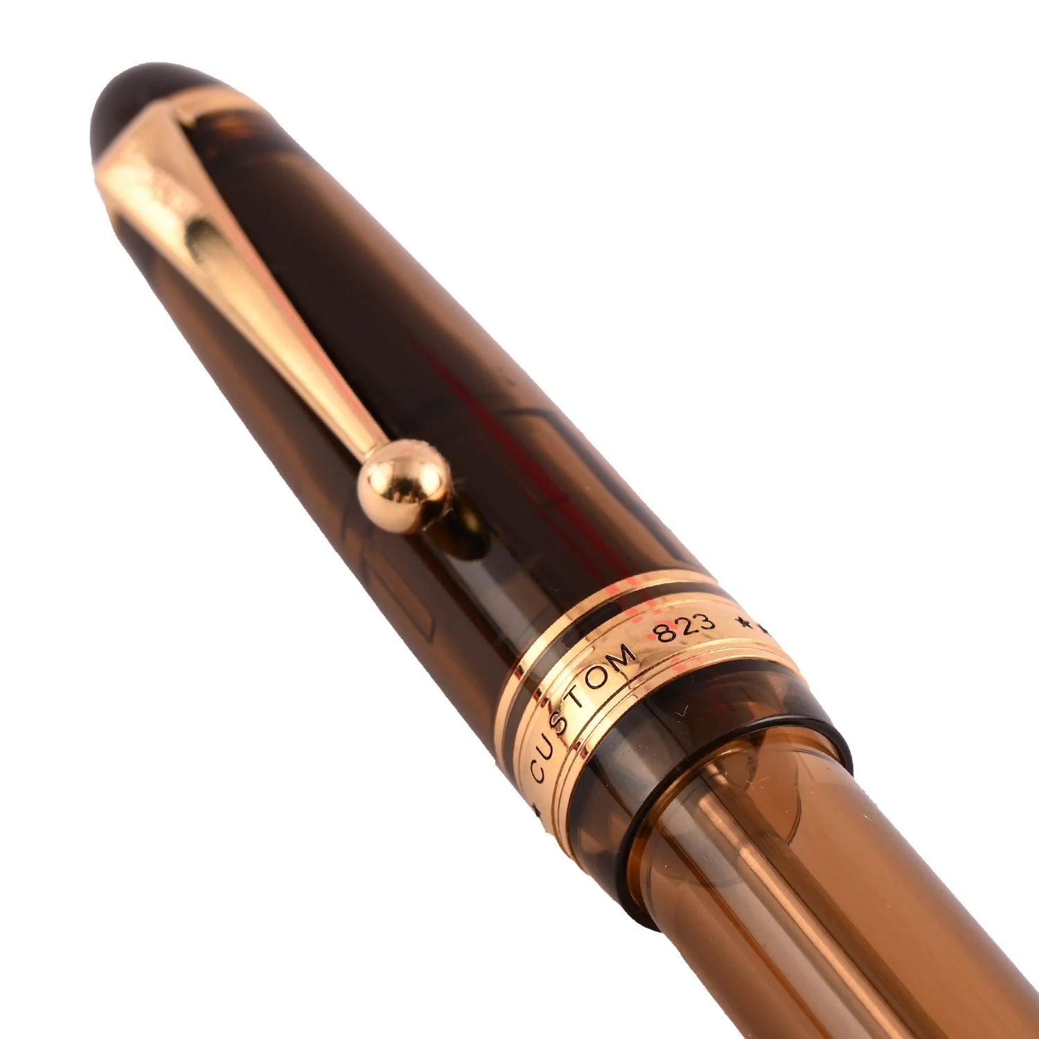 Pilot Custom 823 Amber Brown GT Fountain Pen – 14K Gold Nib - Vacuum Filling Demonstrator Pen