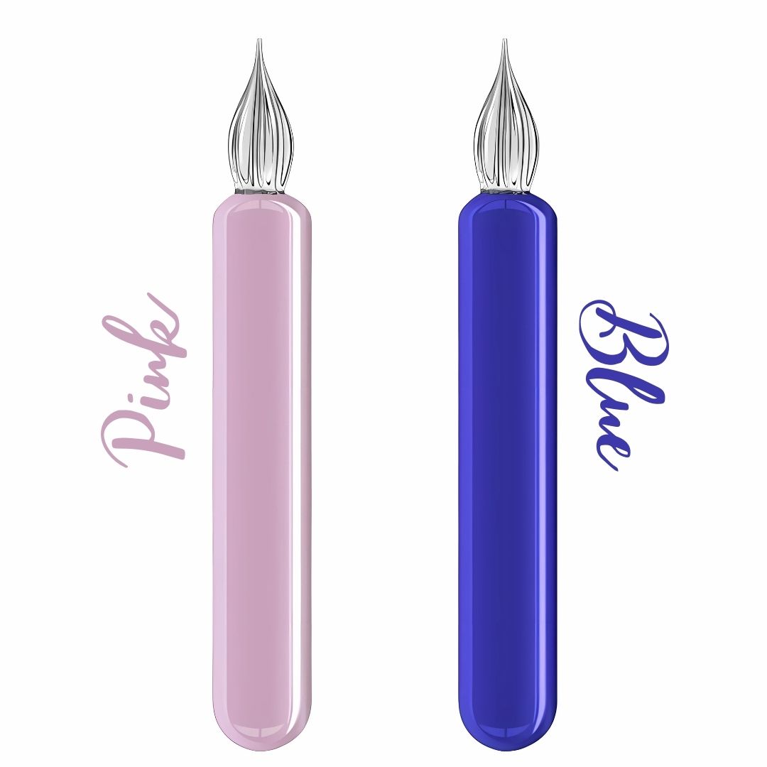 MAJOHN Crystal Glass Dip Pen – 0.5mm Fine Writing Width, Handmade Glass Nib, Solid Color Pink & Blue