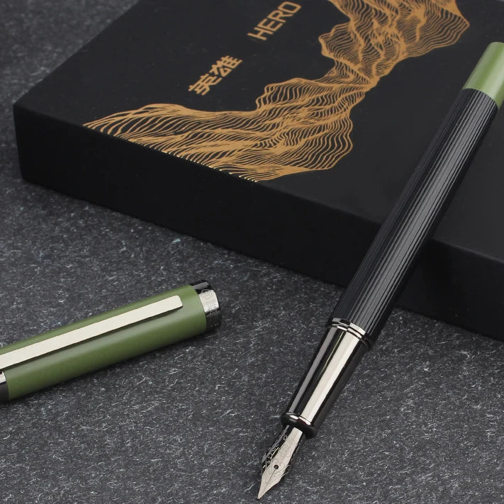 Hero 6192 Green Fountain Pen Gift Set – Fine Nib Writing Pen with Ink Bottle, Ink Cartridges, Converter & Premium Gift Box