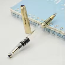 Wing Sung 601A Transparent Demonstrator Vacumatic Fountain Pen – Fine 0.5mm Nib, Resin Body with Steel Cap, Push-Type, Converter & Box