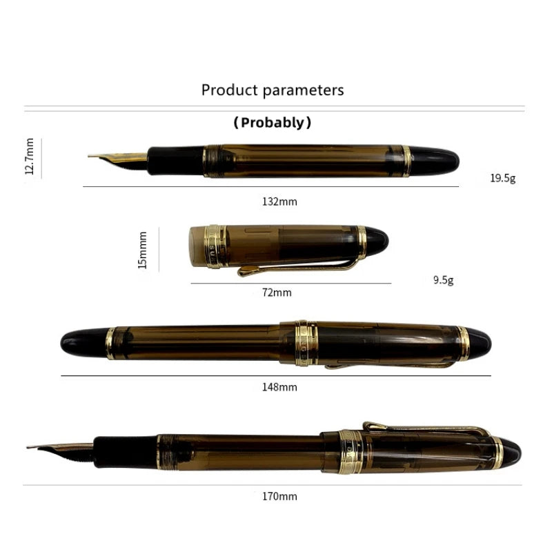 Wing Sung 699 Transparent Brown Vacuum Filler Fountain Pen – Smooth M Nib, Large Ink Capacity, Demonstrator Body, Gold Trim