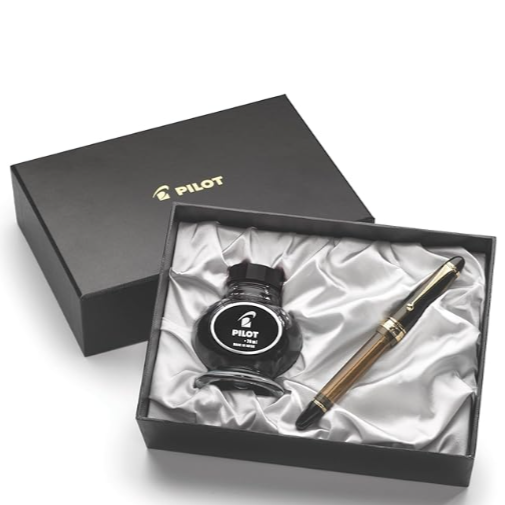 Pilot Custom 823 Amber Brown GT Fountain Pen – 14K Gold Nib - Vacuum Filling Demonstrator Pen