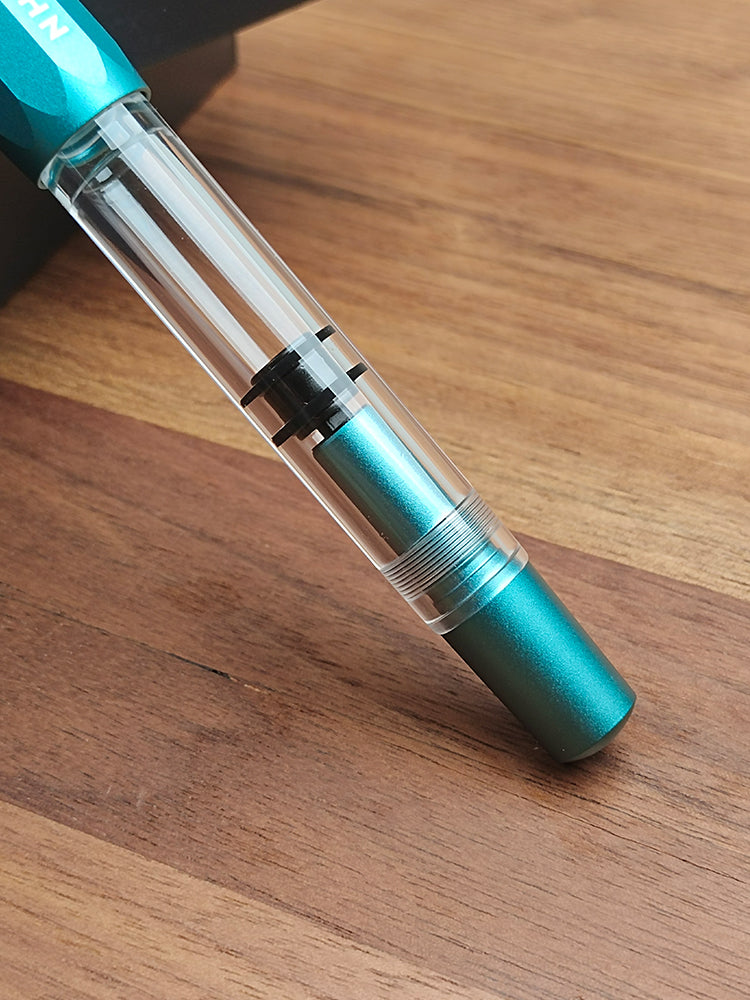 Moonman T1 Piston 0.6 MM Fountain Pen Fine, Blue Aluminium Transparent Acrylic Large Ink Capacity Writing Pen Box Set