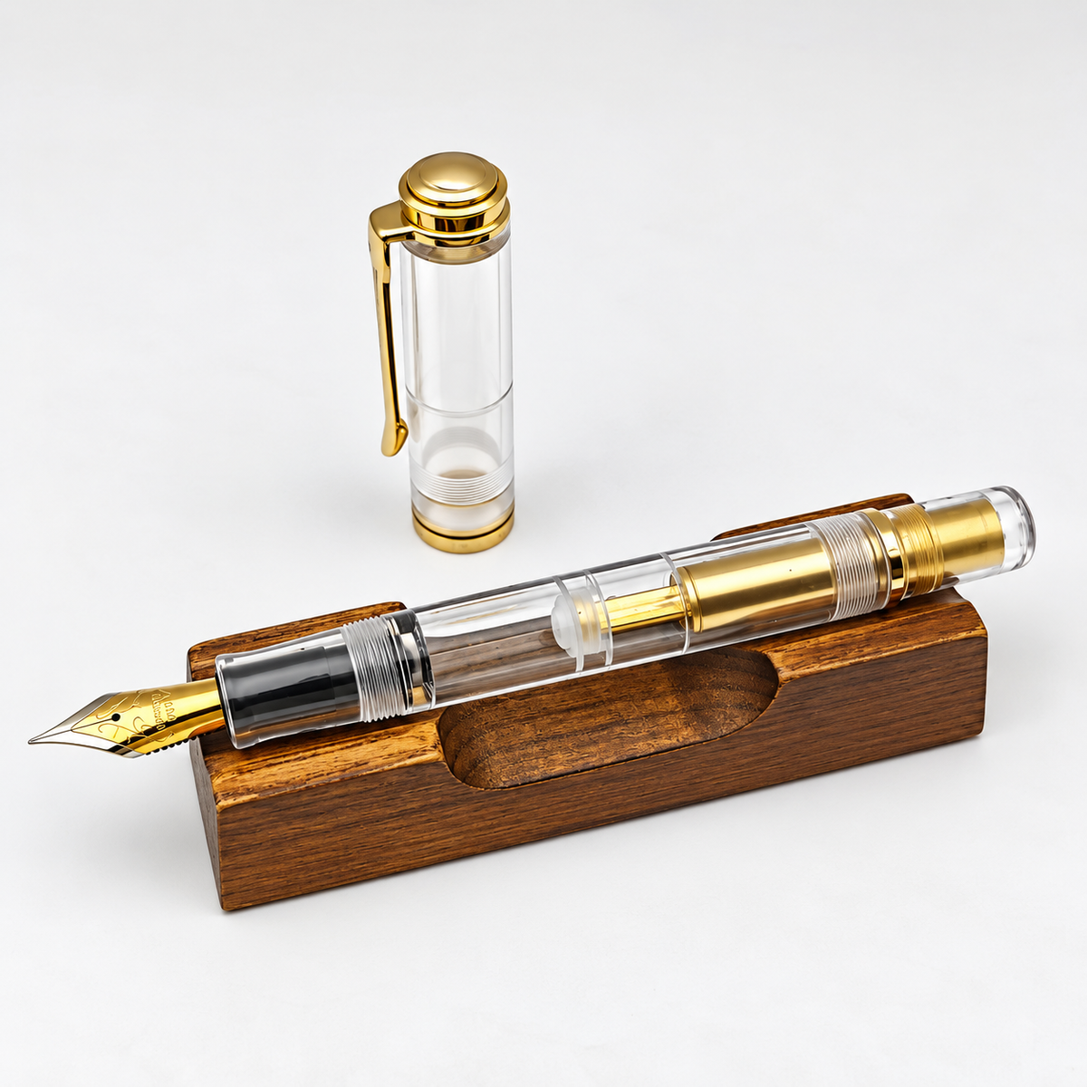 Admok M800 Demonstrator Piston Filling Fountain Pen – Size #6 Nib, Gold Trim, Transparent Body