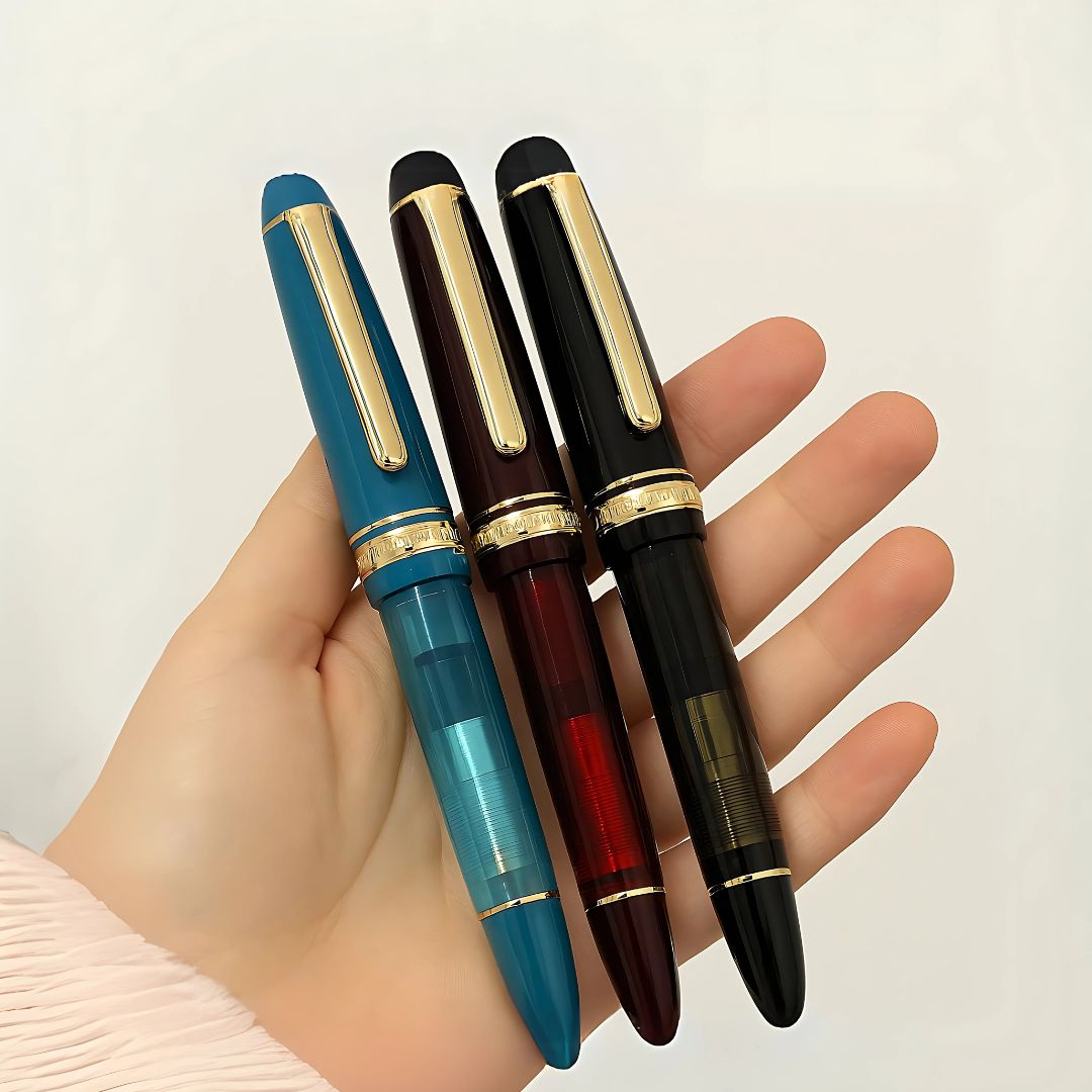 Wingsung 630 Piston Fountain Pen – Transparent Resin Barrel, #8 Fine Iridium Nib (Red)