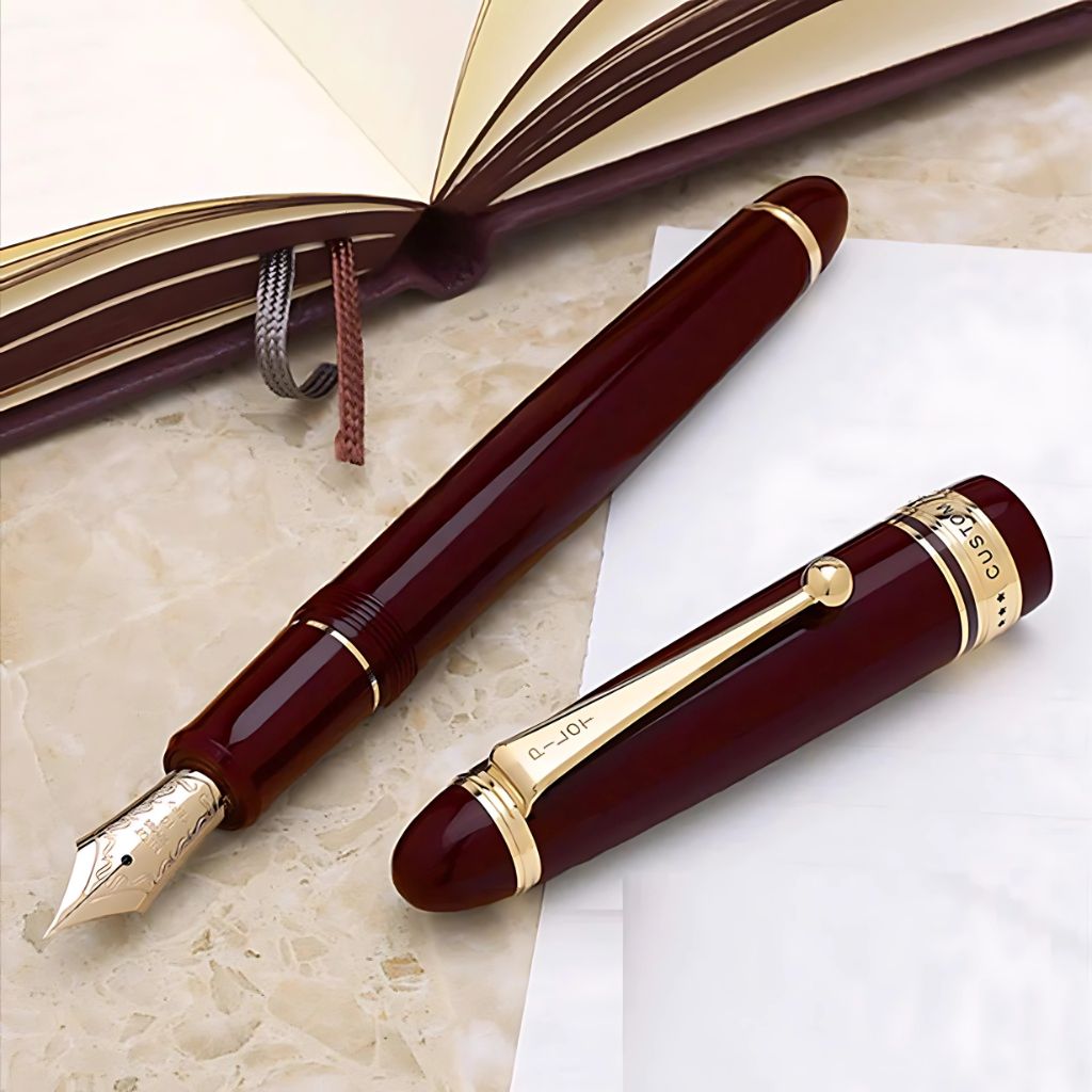 Pilot Custom 743 Fountain Pen – Maroon Barrel with 14K Gold Medium Nib, Luxury Resin Body, Con-70 Converter  – Made in Japan