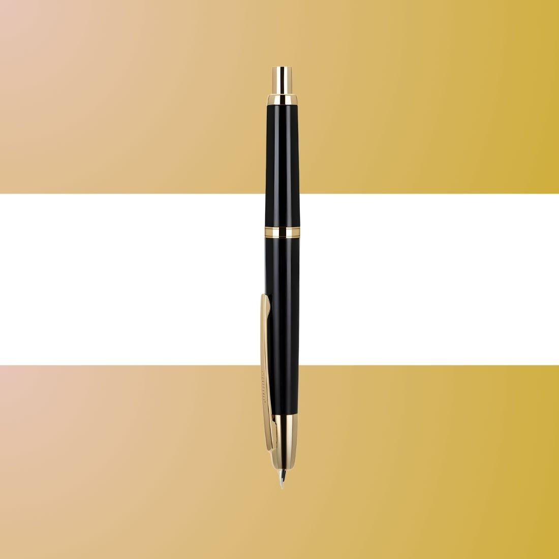 Jinhao 20 Press Retractable Fountain Pen –Piano Black Colors –Plastic Body (Golden clip)-  Fine & Extra Fine Nib with Converter – Smooth Writing Daily Pen (No Ink Included)