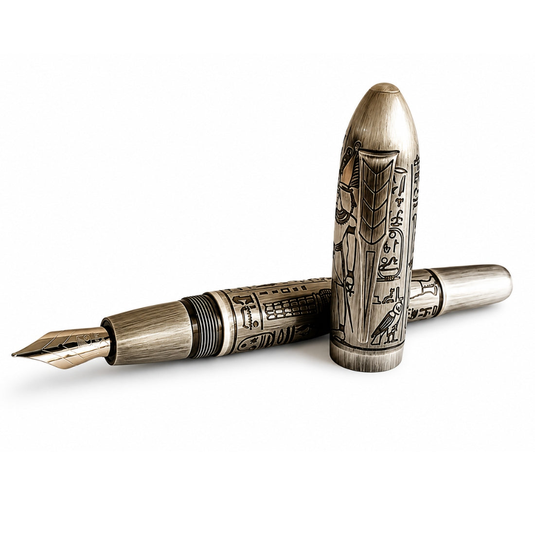Fuliwen Egyptian Engraved Fountain Pen – Antique Metal Finish Medium Nib Writing Pen