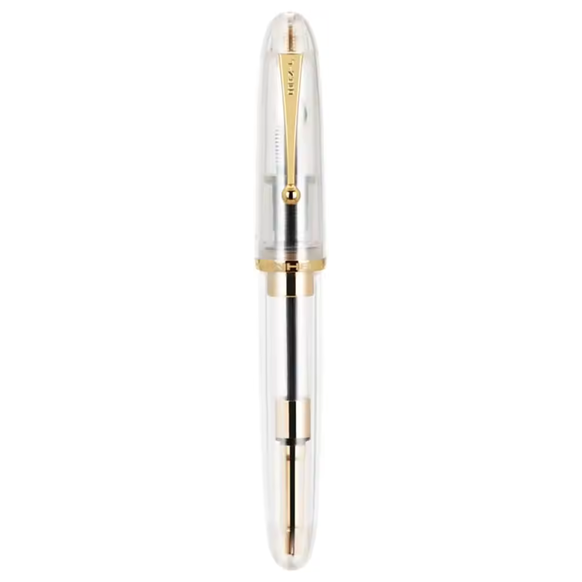 Jinhao 9019 Dadao Series Fountain Pen – Transparent Clear Acrylic Body, Gold Trim, #8 Medium Nib with Large Capacity Converter for Writing, Signatures & Calligraphy