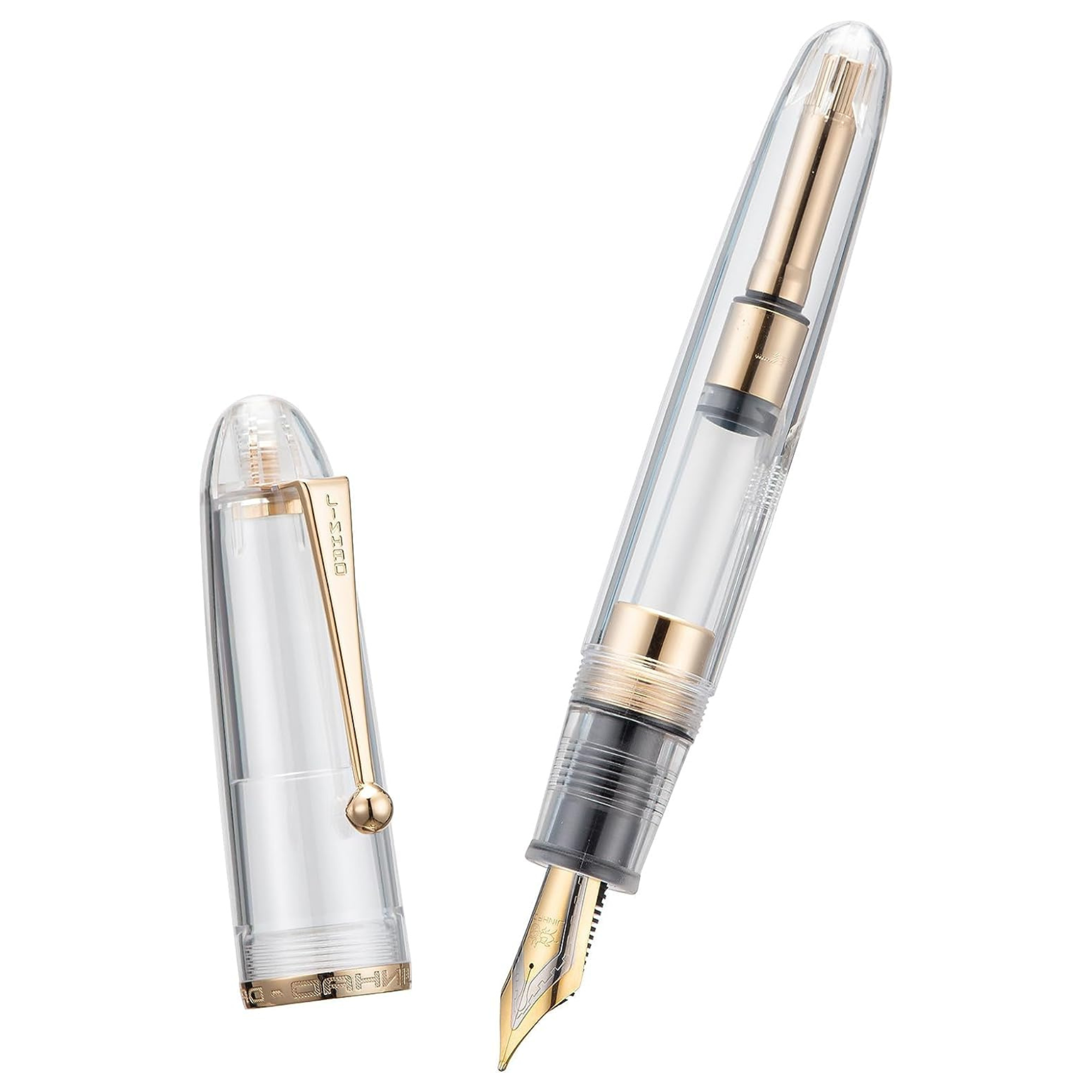 Jinhao 9019 Dadao Series Fountain Pen – Transparent Clear Acrylic Body, Gold Trim, #8 Medium Nib with Large Capacity Converter for Writing, Signatures & Calligraphy