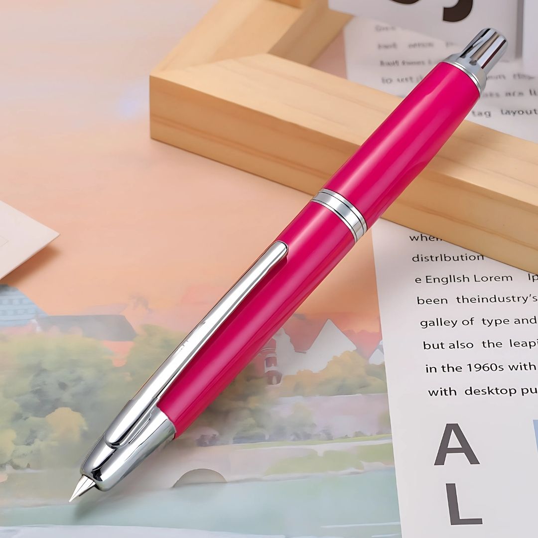 Jinhao 10 Fountain Pen (ONE OF ONE) – Bright Pink with Silver Clip, Retractable Nib, Limited Edition(Comes With A Pen Sleeve & A Pen Case)