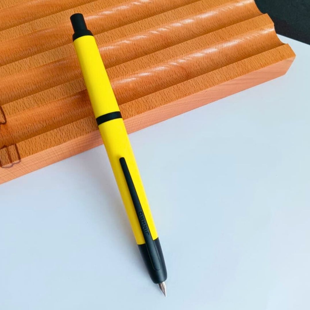 Jinhao 20 Press Retractable Fountain Pen –Lemon Yellow Colors – Plastic Body (Black clip) -  Fine & Extra Fine Nib with Converter – Smooth Writing Daily Pen (No Ink Included)