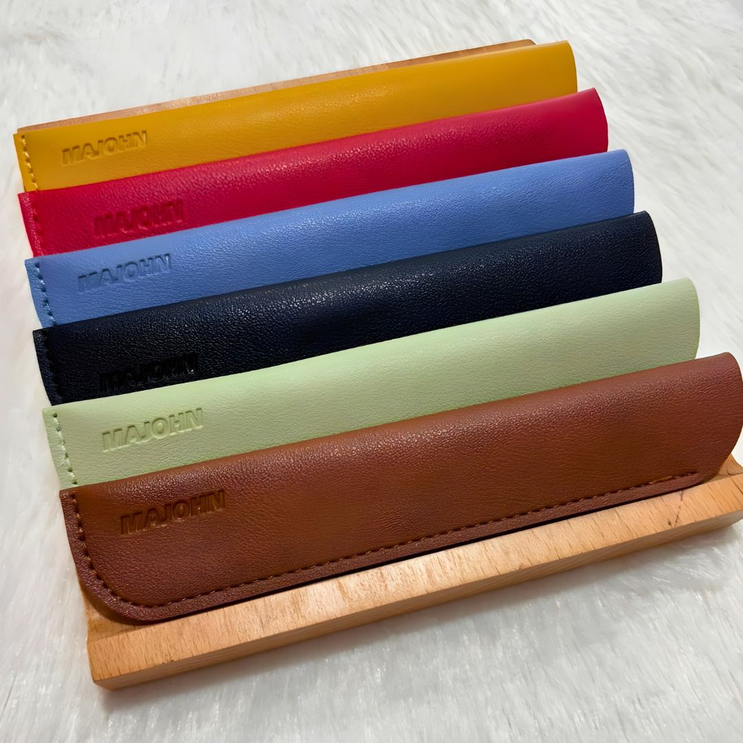 Majohn Portable Pen Case – Fiber Leather & Plastic Protective Cover for Fountain Pens, Safety Sleeve – Black, Blue, Yellow, Red, Green, Brown (1 Pc)
