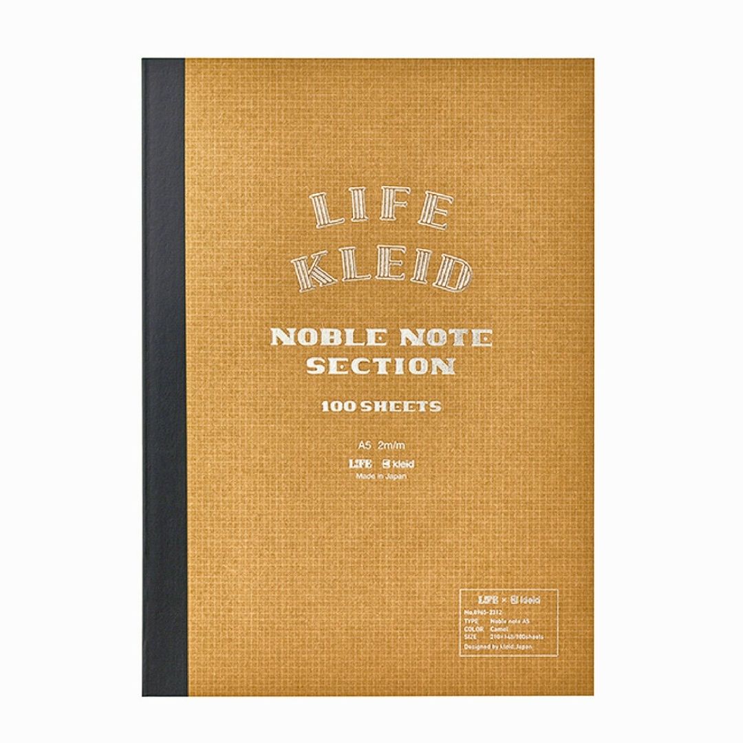 LIFE x Kleid Noble Notebook – A5 Size, 2 mm Graph, 200 Pages, White Acid-Free Fountain Pen Friendly Paper, Softcover Camel Brown
