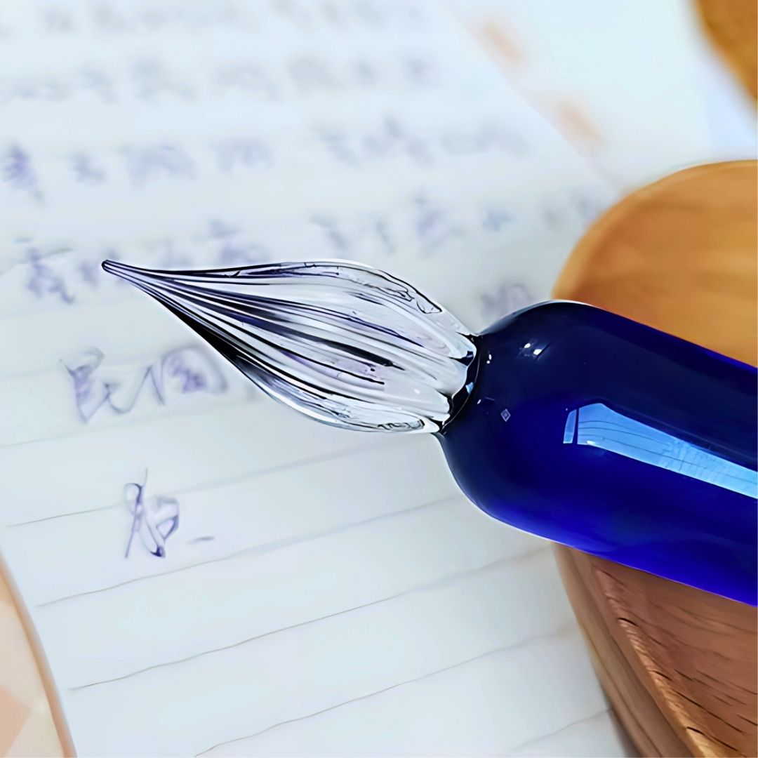 MAJOHN Crystal Glass Dip Pen – 0.5mm Fine Writing Width, Handmade Glass Nib, Solid Color Pink & Blue