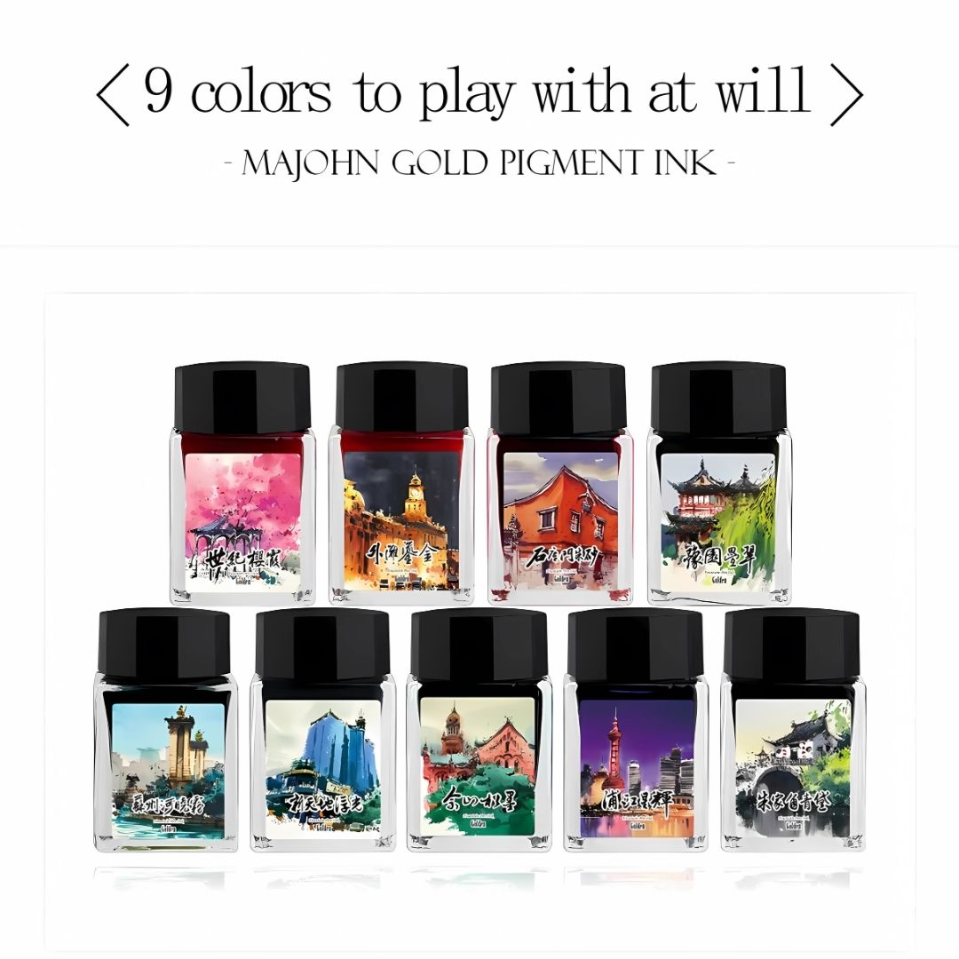 MAJOHN 20ml Gold Powder Ink – Magic City Color Series, Shimmering Calligraphy Ink with Metallic Luster for Art, Cards & Creative Writing (9 Colors)
