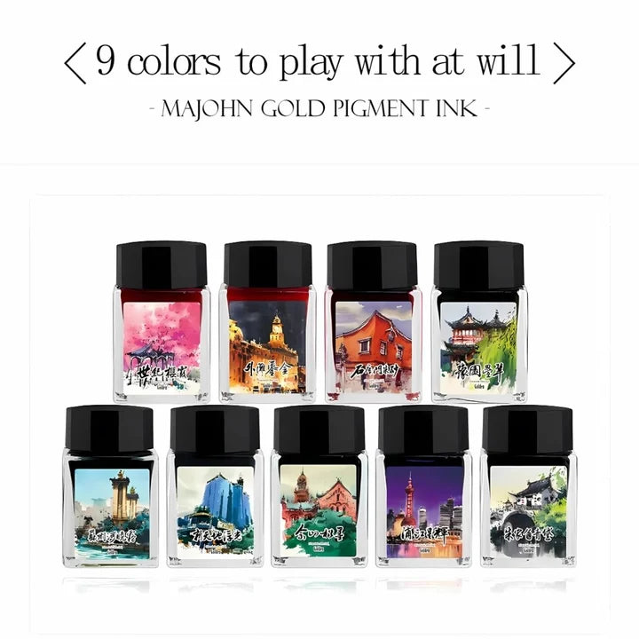 Moonman Magic City Gold Powder Shimmer Fountain Pen Ink – Shiji Park, 20ml Bottled Ink for Calligraphy, Journaling & Creative Writing