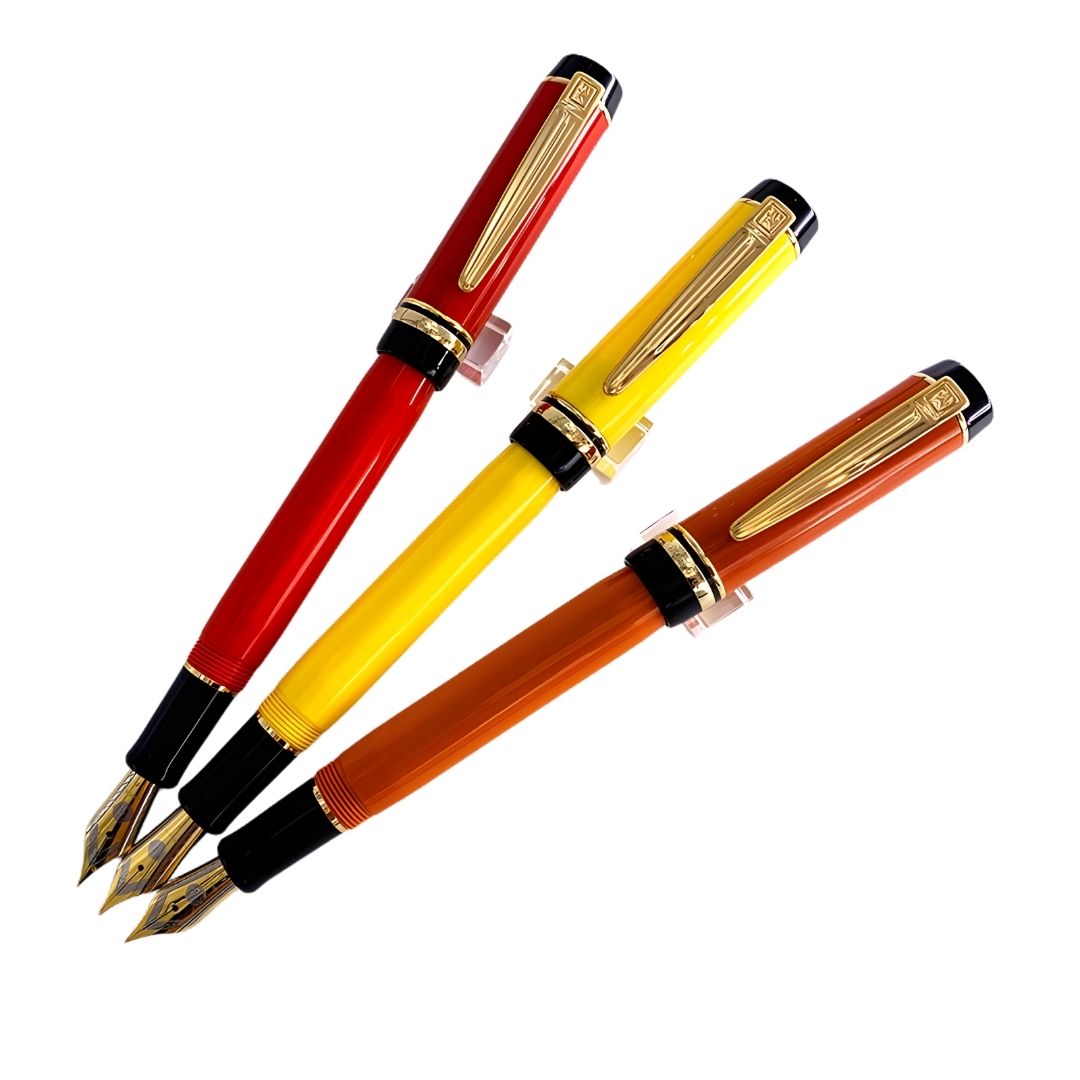 Wing Sung 670 Yellow Acetate Resin Fountain Pen – Fine 0.5mm Nib, Gold Clip, Screw-Type Converter