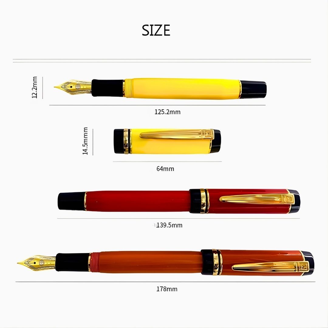 Wing Sung 670 Red Acetate Resin Fountain Pen – Fine 0.5mm Nib, Gold Clip, Screw-Type Converter