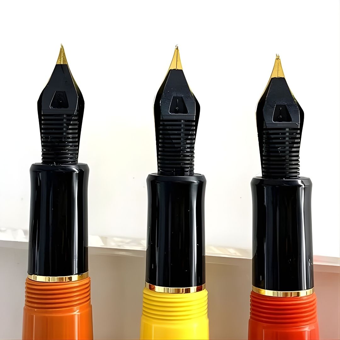 Wing Sung 670 Yellow Acetate Resin Fountain Pen – Fine 0.5mm Nib, Gold Clip, Screw-Type Converter