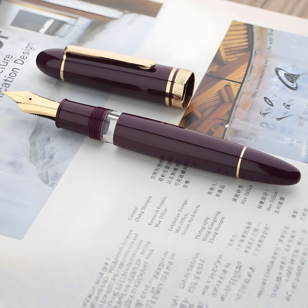 Moonman P140 Piston Fountain Pen – Raspberry Purple | Size #8 Fine/Medium Nib | Brass Piston System | Box