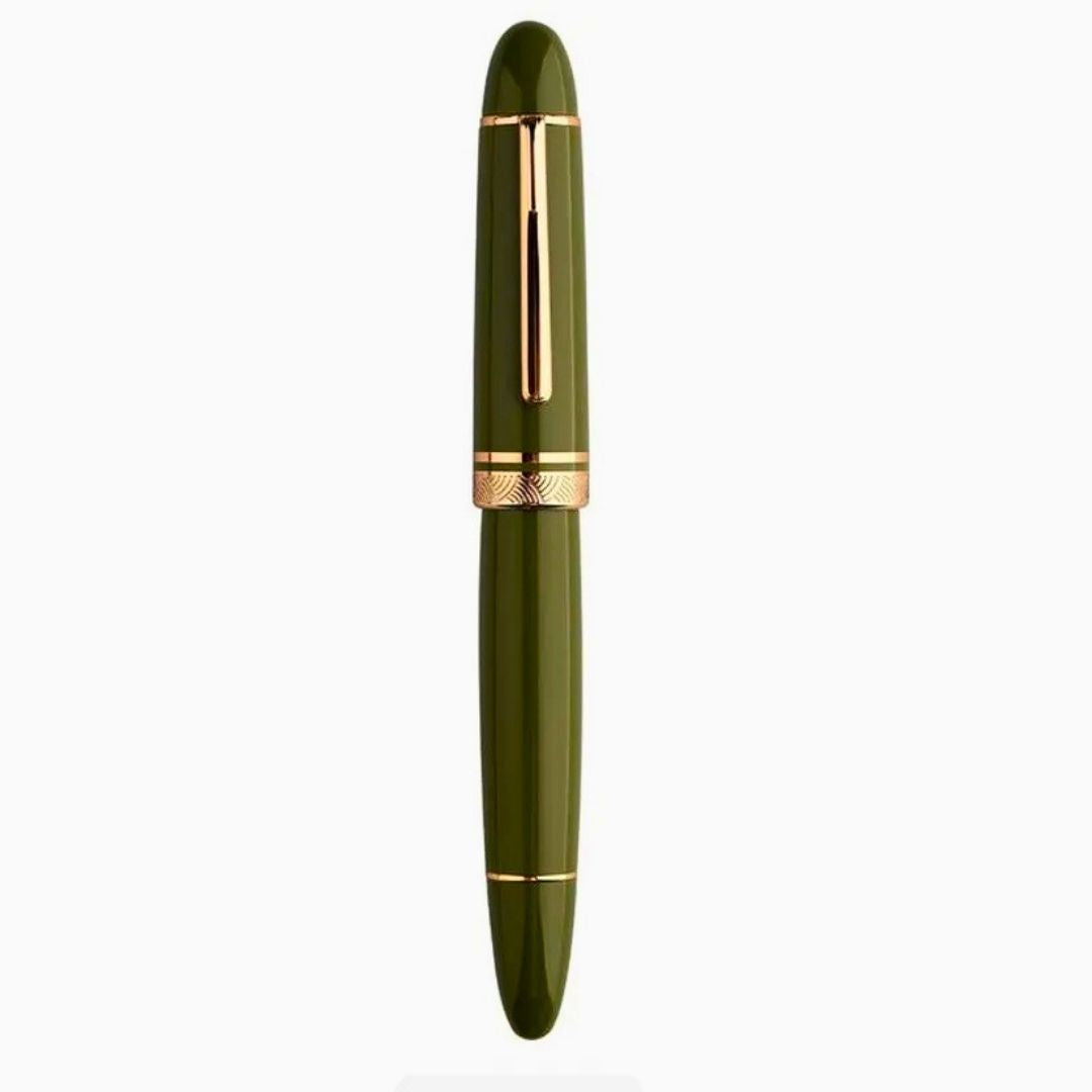 Moonman P140 Piston Fountain Pen – Green Resin | Size #8 Fine/Medium Nib | Brass Piston System | Box