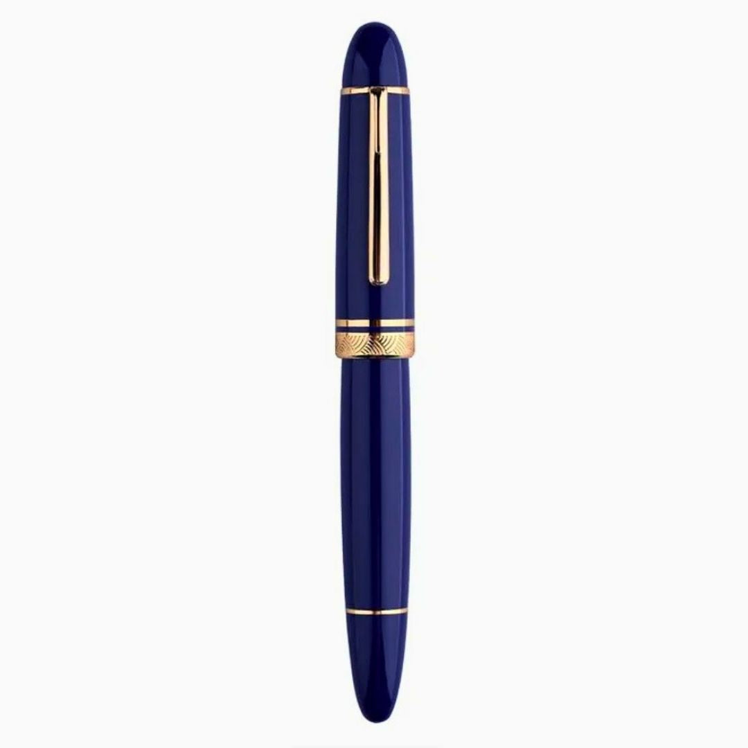 Moonman P140 Piston Fountain Pen – Blue Resin | Size #8 Fine/Medium Nib | Brass Piston System | Box