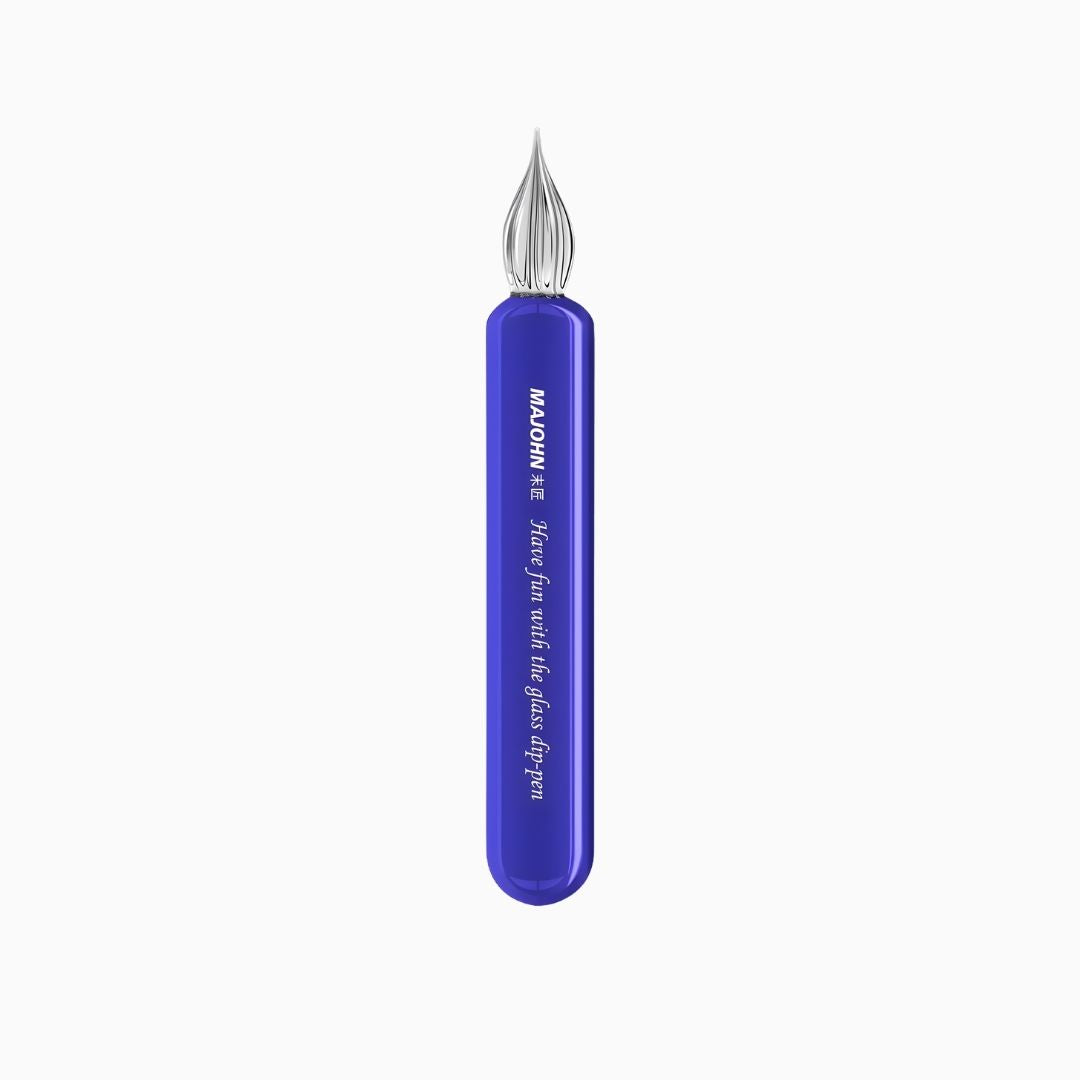 MAJOHN Crystal Glass Dip Pen – Handmade 0.5mm Fine Nib | Printed Quote | Blue