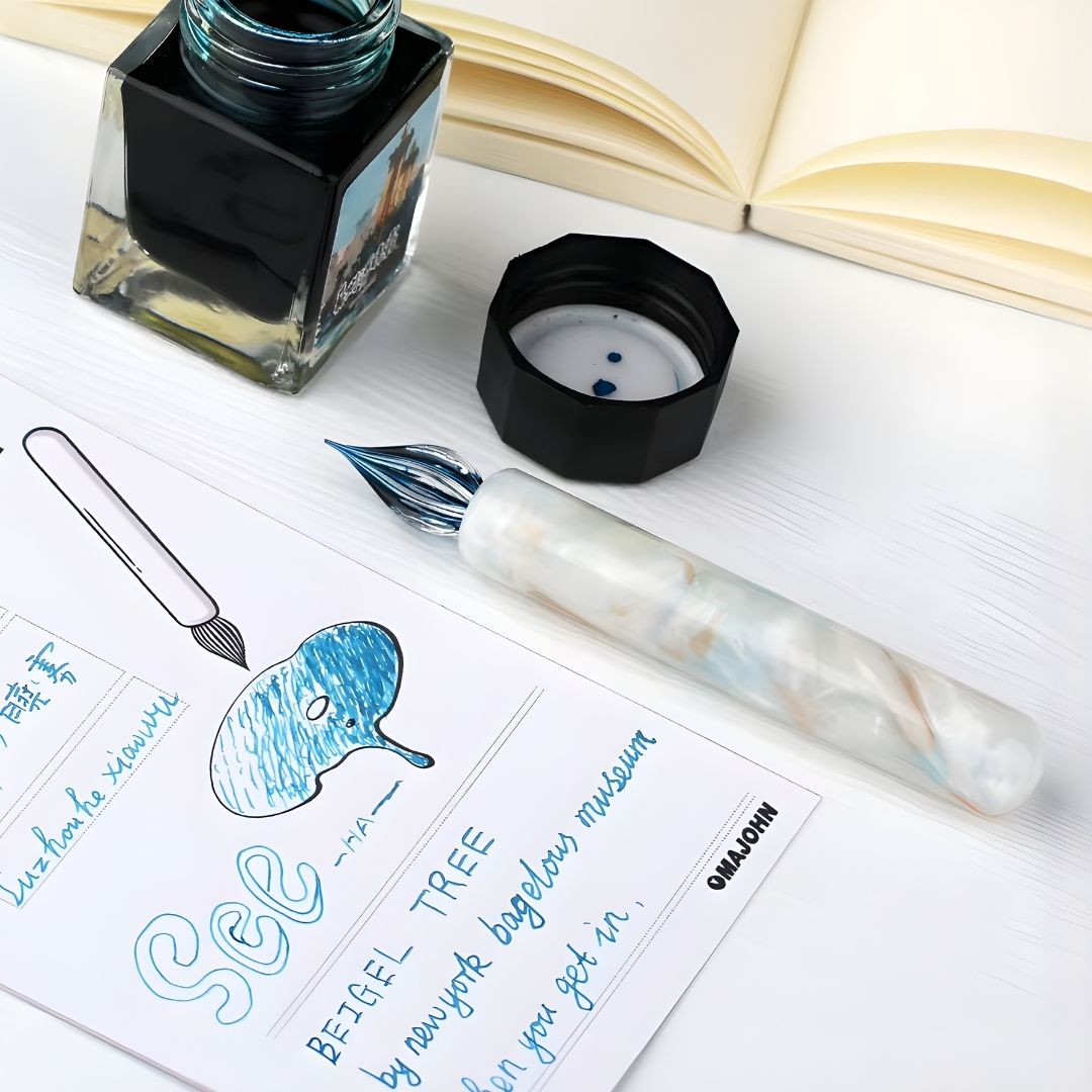 MAJOHN Glaze White Resin Dip Pen – Fine 0.5mm Glass Nib, Handmade Artistic Calligraphy Pen