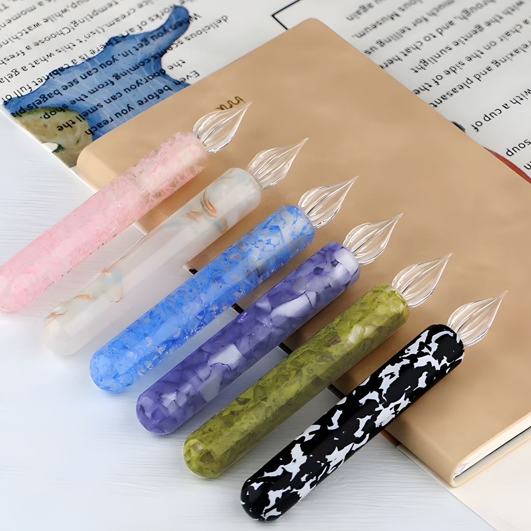 MAJOHN Cow Printed Resin Dip Pen – Fine 0.5mm Glass Nib, Handmade Artistic Calligraphy Pen