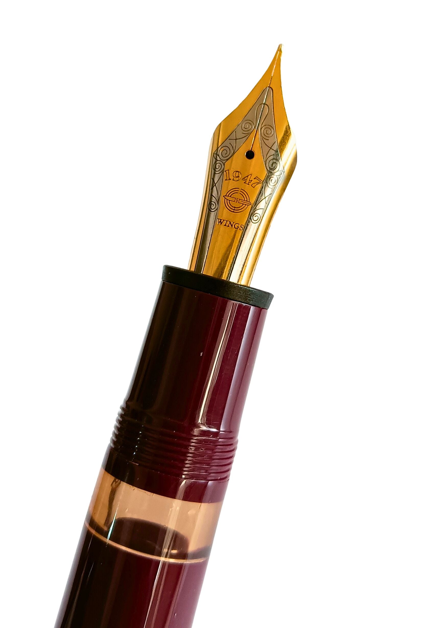 Wing Sung 630 Limited Edition Bespoke Fountain Pen - Maroon Body with Teal Ends, Open Ink Window, #8 Fine Nib - Piston Filler