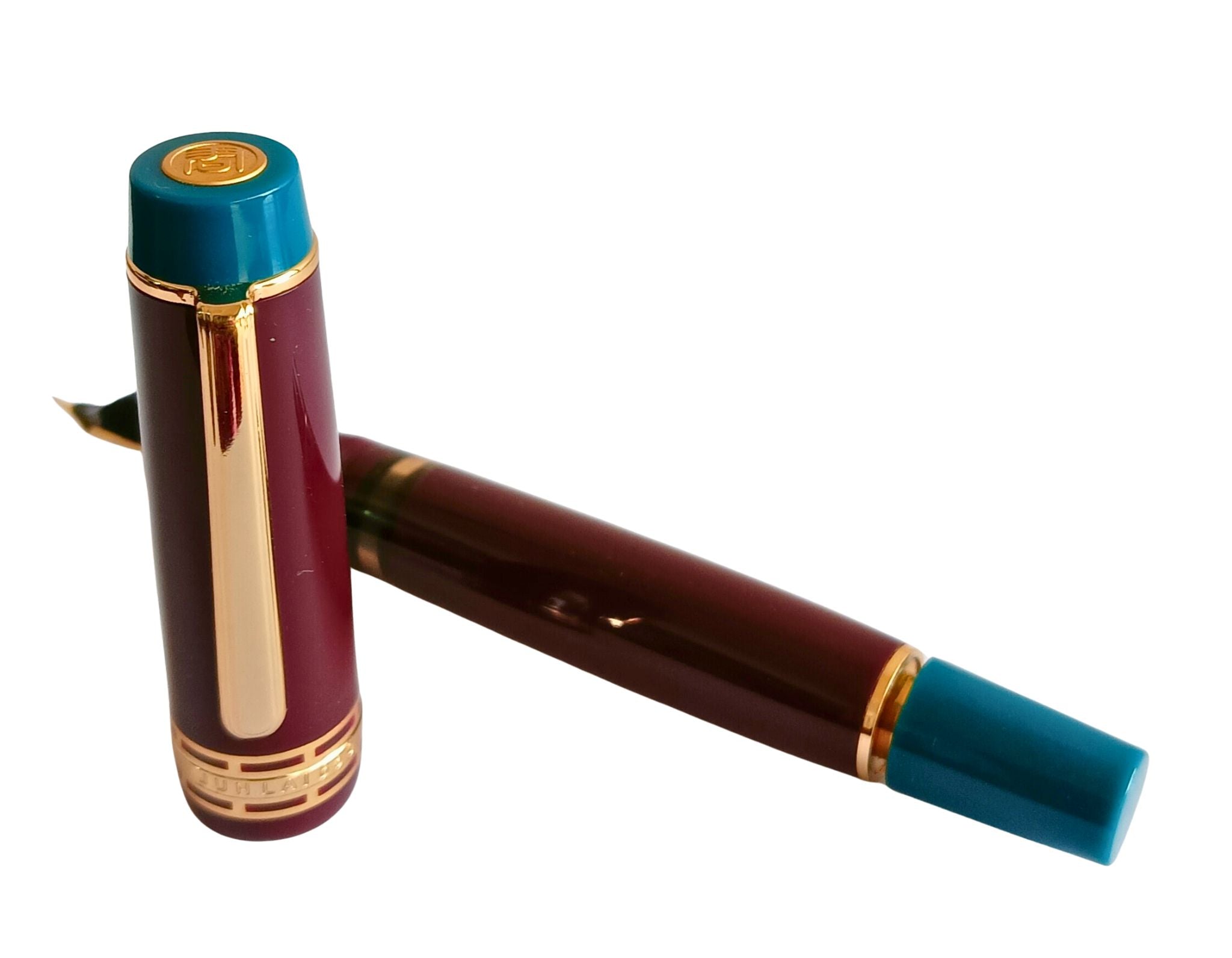Wing Sung 630 Limited Edition Bespoke Fountain Pen - Maroon Body with Teal Ends, Open Ink Window, #8 Fine Nib - Piston Filler