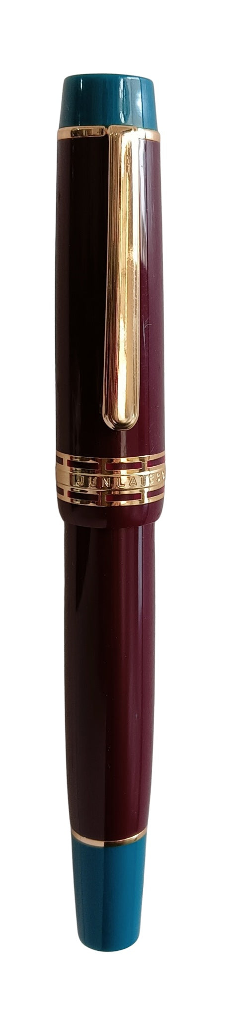 Wing Sung 630 Limited Edition Bespoke Fountain Pen - Maroon Body with Teal Ends, Open Ink Window, #8 Fine Nib - Piston Filler