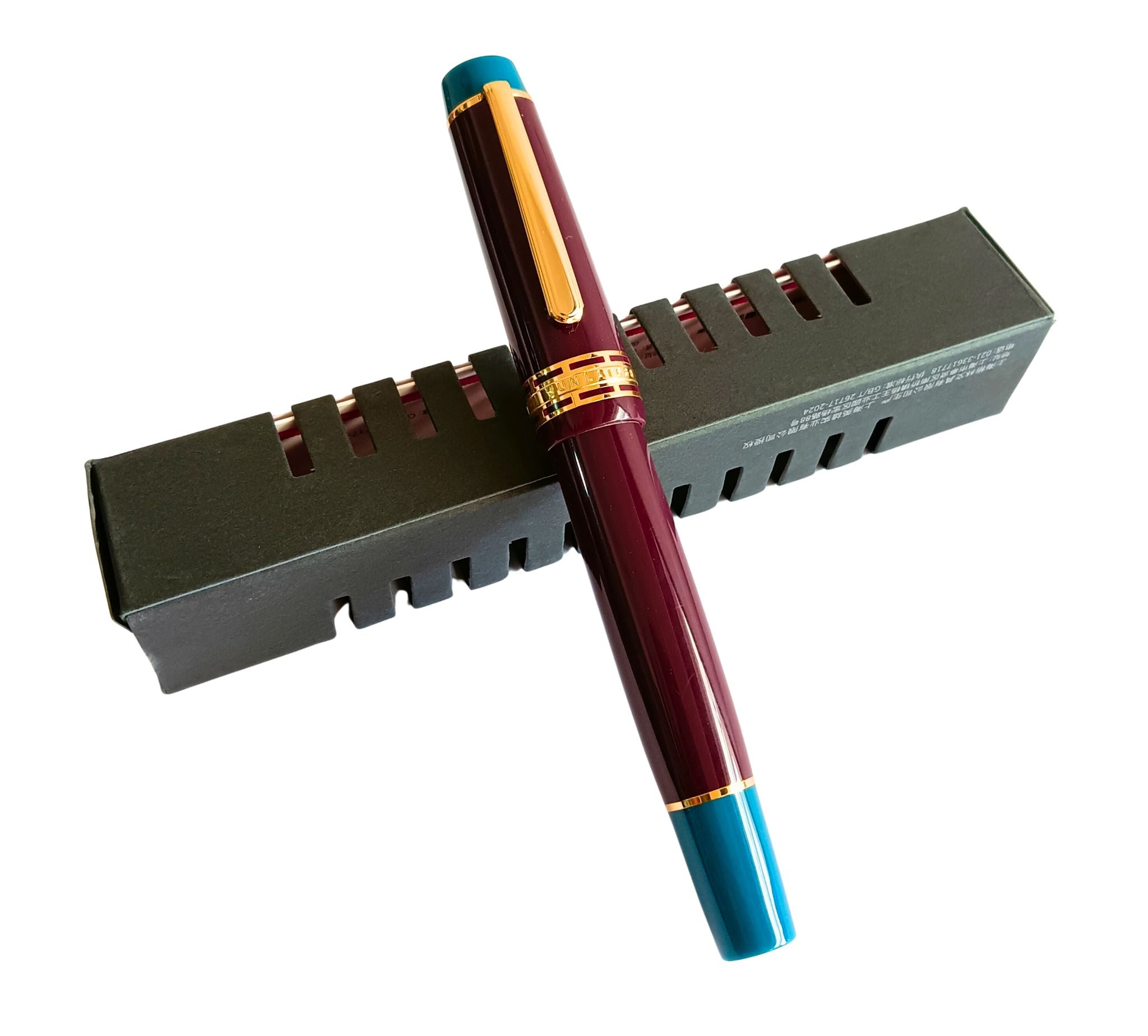 Wing Sung 630 Limited Edition Bespoke Fountain Pen - Maroon Body with Teal Ends, Open Ink Window, #8 Fine Nib - Piston Filler