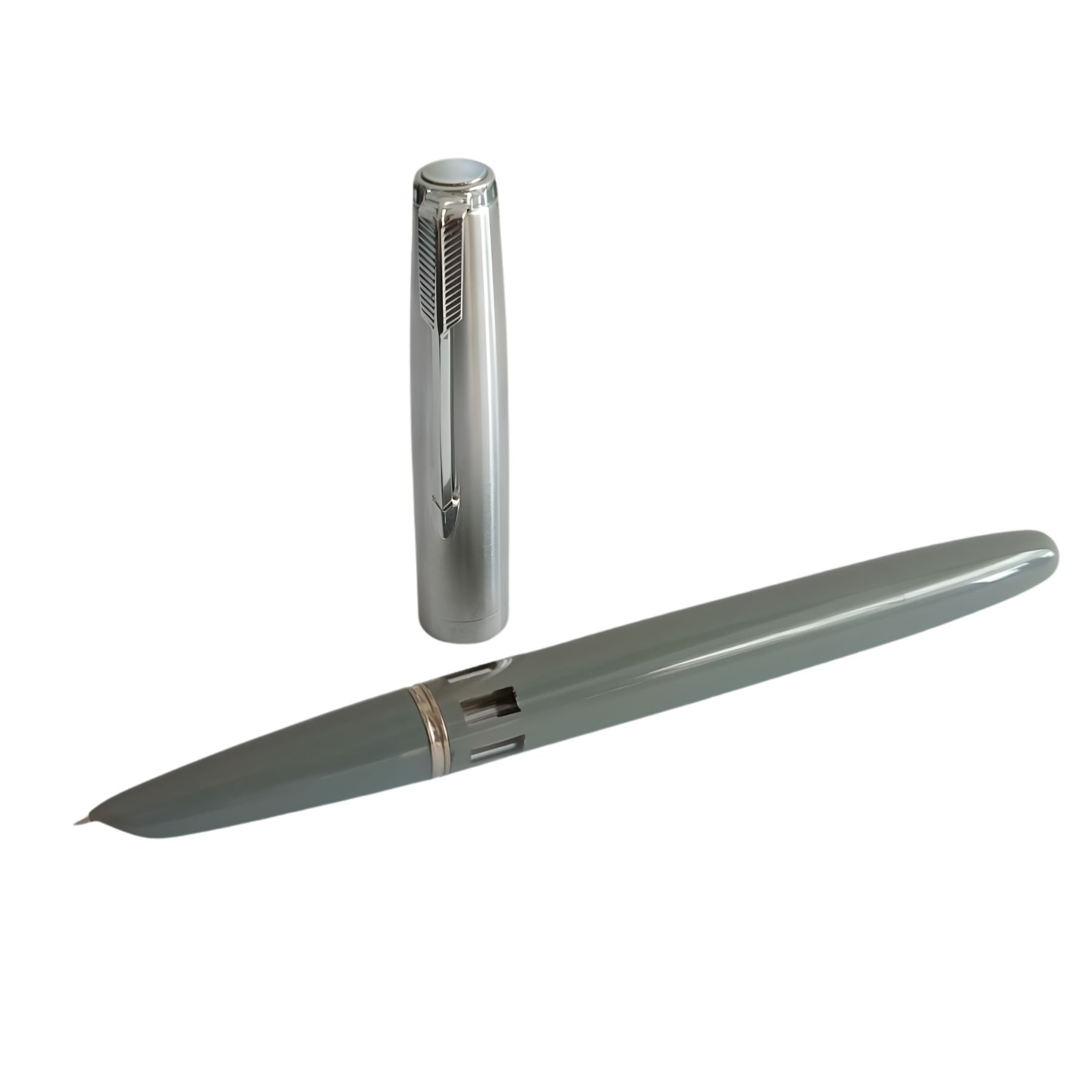 Wing Sung 601 Steel Cap Vacumatic Fountain Pen with Ink Window, Extra Fine Nib (Grey)